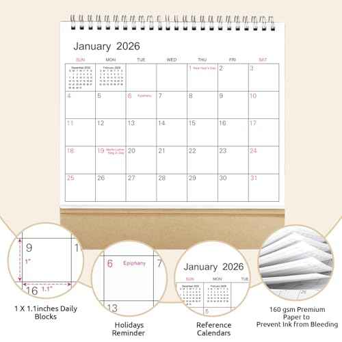 SKYDUE Small Desk Calendar 2025-2026, Jul. 2025 to Dec. 2026, 18 Months Small Desk Calendar with Planner Stickers, 8.5" x 7" Desktop Calendar Planner, Kraft
