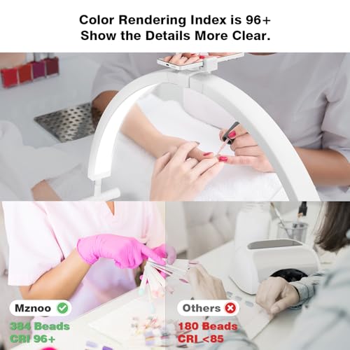 Nail Light for Desk, 30'' LED Half Moon Lamp for Nail Techs, Manicure and Handicraft, Adjustable Color Modes and Brightness, with Phone Holder (White)