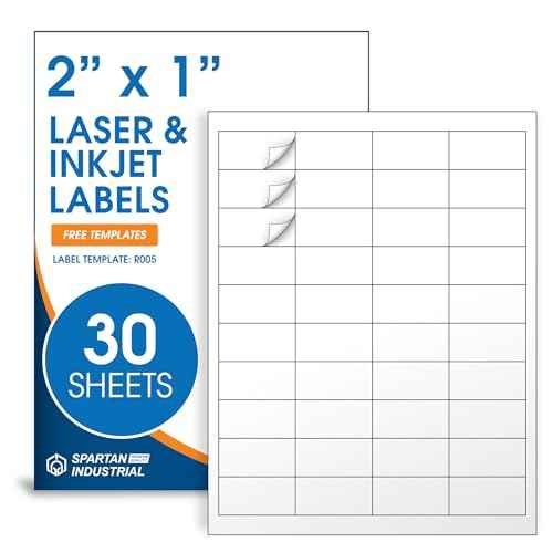 2" X 1" Matte White Printable Labels Compatible with Inkjet and Laser Printers - 30 Sheets, 1200 Total Paper Stickers for UPC and EAN Barcodes, Addresses, Mailing - Spartan Industrial Template R005
