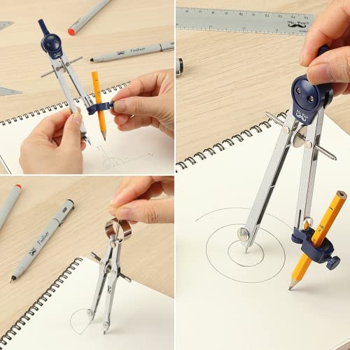 Silver Professional Geometry Set with Drafting Tools - 15 pcs for Students & Artists
