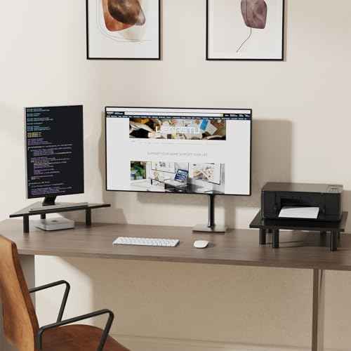 2 Pack White Corner Monitor Stand, Triangle/Square Adjustable Height Riser, 27-inch Universal Desktop Shelf for Computer, Laptop, PC, iMac, Printer (Black)