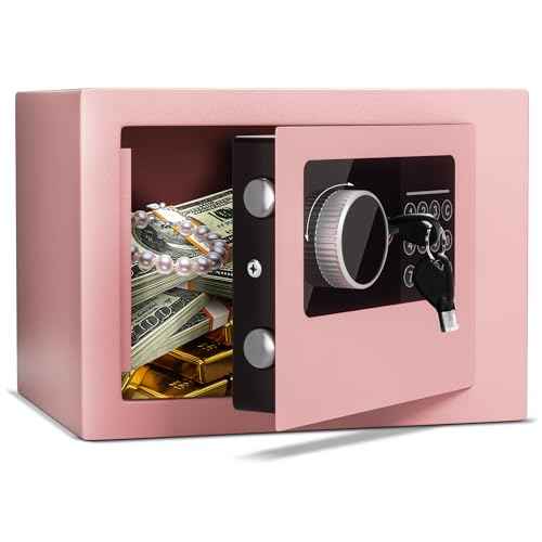 Digital Electronic Money Safe, Steel Security Lock Box with Keypad, Office Hotel Business Jewelry Gun Cash Safe, 0.23 Cubic Feet, 9.06" W x 6.69" D x 6.69" H£¨pink£©