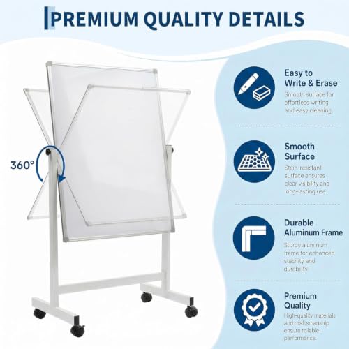 IDEALHOUSE 40x28 Inch White Double-Sided Mobile Whiteboard with Adjustable Height