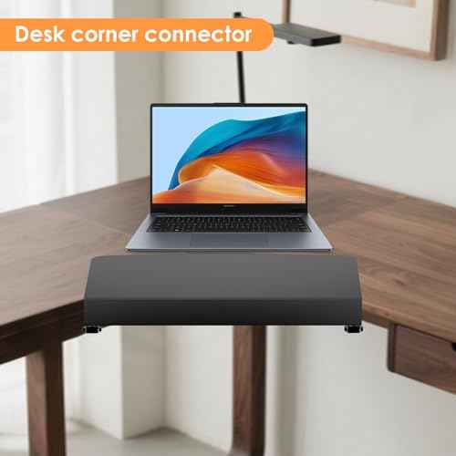 17 inch Clamp-on Corner Desk Connector Sleeve Plate, L Desk Platform Extender Attachment, Corner Desk mat - Black