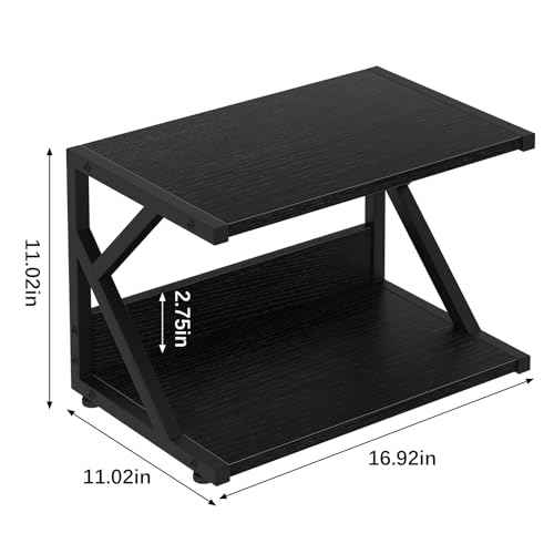 aboxoo Desktop Printer Stand with 2 Tier Wood Storage Shelves,Under Desk Printer Table,Multi-Purpose Home Office Desk Organizer for Fax Machine, Scanner (Black)