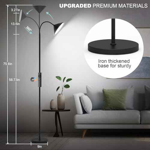 76" LED Floor Lamp, 18W/1800LM Super Bright Reading Standing Lamp,Stepless Dimmable&Adjustable Color Temperature 2700K-6500K w/Remote& Touch Control Lamps for Living Room Bedroom Office Black