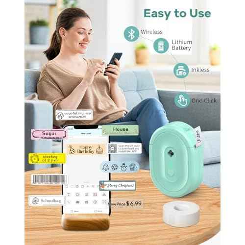 Label Maker Machine with Tape, N12 Portable Bluetooth Label Printer, Wireless Mini Label Makers Thermal Sticker with Multiple Templates for Home, Kitchen, School, Office Organization, Green