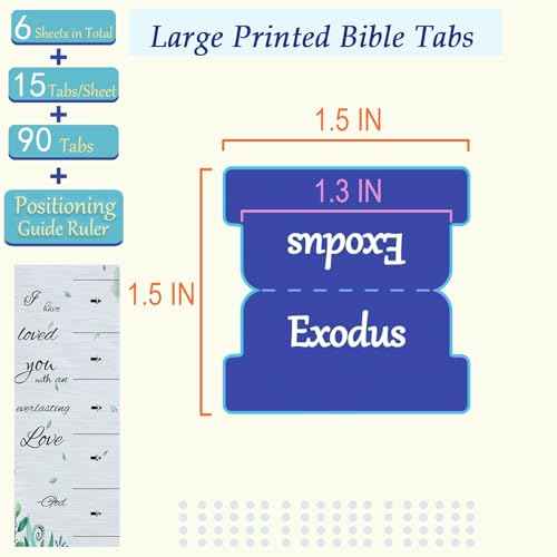 Bible Tabs, Large Print Laminated Bible Tabs for Women and Men, Easy to Read Bible Book Tabs for Study Bible, Index Tabs for Old and New Testament, Bible Labels Tabs for Christian Gift, Blue