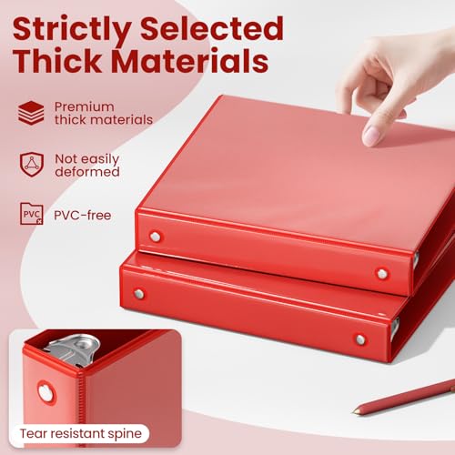 SUNEE 1 Inch 3 Ring Binders 6 Pack - Classic Assortment, Clear View, PVC-Free, 8.5x11 Inches for School & Office