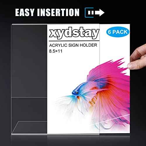 6pack 8.5x11 Acrylic, L Shape Clear Plastic, Menu Holder, Unbreakable Table sign holder for Restaurant, Office, School, Store and Home Use