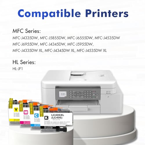 LC406 LC406XL Ink Cartridges for Brother Printer 406XL LC 406 XL for MFC-J4335DW MFC-J5855DW MFC-J6555DW MFC-J4535DW MFC-J6955DW MFC-J4345DW MFC-J5955DW - 4 Pack High Yields Black Cyan Magenta Yellow