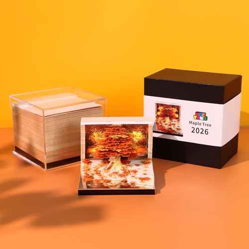 MACTANO 3D Art Calendar Memo Pad 2026, Creative Time Piece Calendar New Maple Tree Rip Away Paper Carving Sticky DIY Note