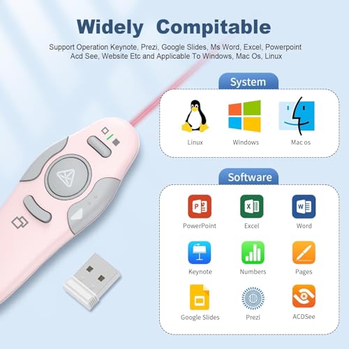 QUI Pink Wireless Presentation Clicker with Red Light - A Version