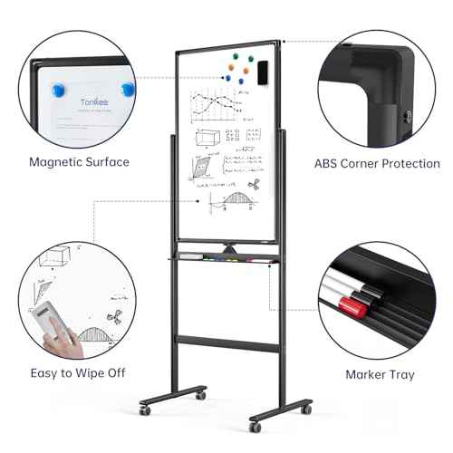 Mobile Dry Erase Board on Wheels - TANKEE 40 x 24 Magnetic Double Sided Whiteboard Easel, Large Reversible Rolling White Board with Aluminum Frame Standing for Office, Home, Classroom
