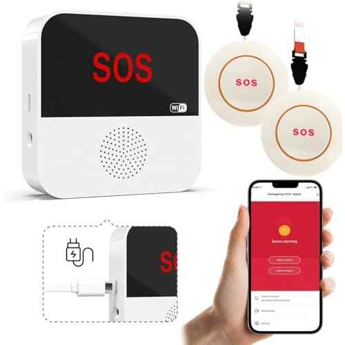 VOCA Smart WiFi Wireless SOS Pager | Caregiver Call System with Panic Button & Emergency Alarm | for Elderly, Seniors, Patients & Disabled | Includes 1 Receiver + 2 Call Buttons