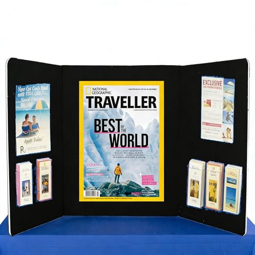 Foldable 3-Panel Tabletop Display Board with Carrying Bag, 72 x 20 inches, Black Fabric, No Plastic Edging