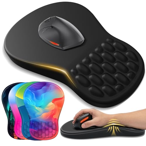 YIWEI Black Ergonomic Mouse Pad with Wrist Rest for Carpal Tunnel Pain Relief