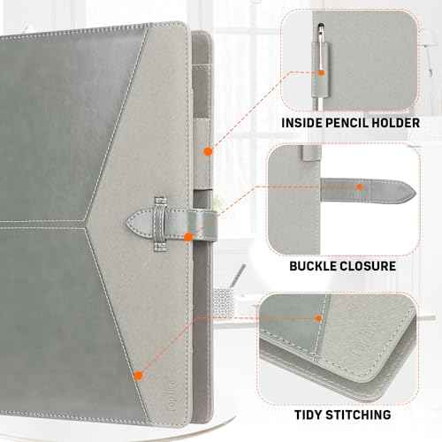 Toplive Padfolio 3 Ring Binder Organizer Business Portfolio Folder for Women, A4/ Letter Size PU Leather Portfolio Padfolio for Interview Conference Presentation, Grey