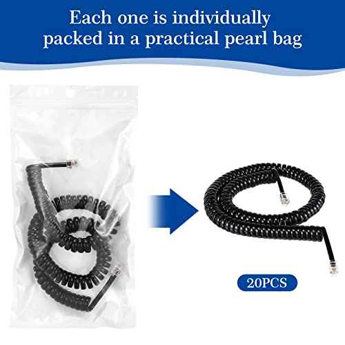 Kanayu 20 Pack Black Phone Handset Cord 12ft Telephone Cord for Landline Coiled Phone Wire Bulk for Use with All Landline Telephone Line Replacement Cable Accessory