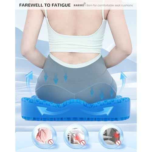 Enlarged 19.7" Gel Seat Cushion, Egg Gel Chair Pads for Wheelchair Pressure Coccyx Sciatica Pain Relief, Cooling Desk Seat Cushion for Kayak, Car, Office Chair Long Sitting[Blue]