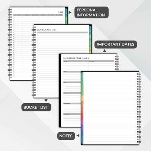 2026 Monthly Planner - JAN. 2026 - DEC. 2026, 2026 Planner with Colorful Tabs, 8" x 10", Monthly Planner/Calendar 2026 with Contacts, Back Pocket, Thick Paper, Twin-Wire Binding - Waterproof Cover(Black)