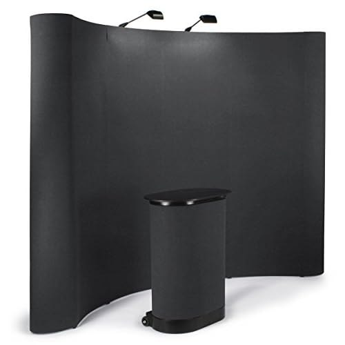10-Foot-Wide Curved Pop-Up Trade Show Portable Display Booth with Podium Travel Case - Black