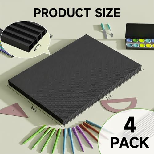 24x36 Corrugated Plastic Board Black - 4 Pack, Weatherproof Sign Sheets