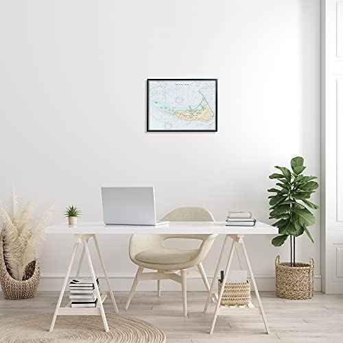 Stupell Industries Nantucket Island Coastal Massachusetts Traditional Nautical Map, Designed by Daphne Polselli Black Framed Wall Art, Tan
