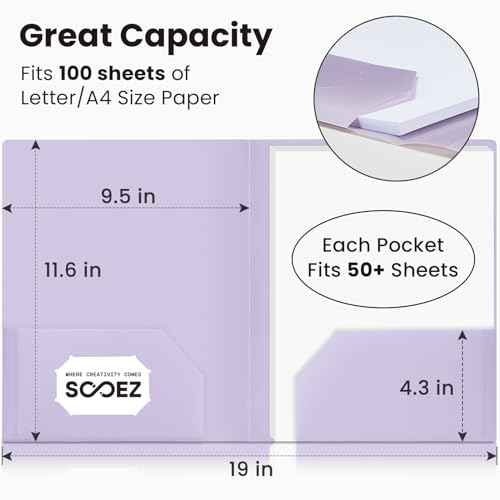 Sooez 6Pack Folders with Pockets, Pastels Colors, Heavy Duty Pocket Folder, Plastic Folders with Pockets, 2-Pocket Folder Bulk, Aesthetic File Folder, Back to School Office Filing Supplies