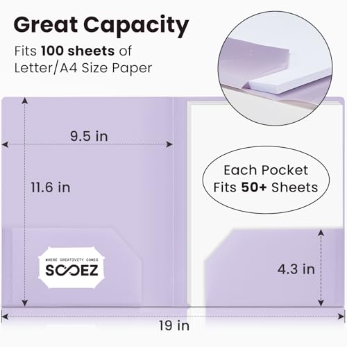 Sooez 7-Pack Pastel Color Heavy Duty Plastic Folders with Pockets, School & Office Use