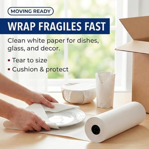 BOX USA White Newsprint Paper Roll 24x17280" (1440'), Recycled for