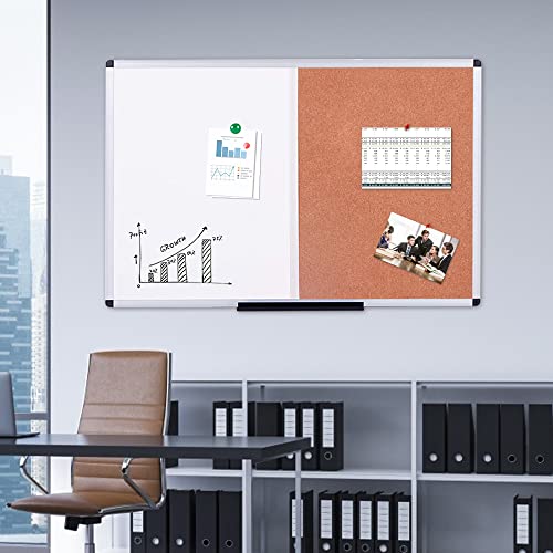 VIZ-PRO Magnetic White & Cork Board Combo 36 x 24 Inches Wall Mountable