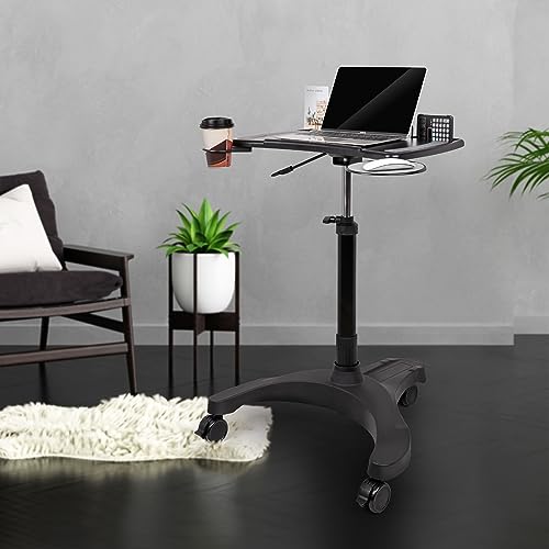 Pro Desk Mobile Laptop Cart on Wheels with Storage — Height Adjustable Sit/Stand, EHO