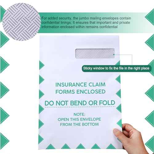 Gueevin 100 Pcs CMS 1500 Claim Form Envelopes 2025 HCFA 1500 Insurance Claim Form Envelopes 9 x 12.5 Inch Large Security Window Mailing(Green)