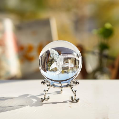 Eagle 3D Laser Engraved Crystal Ball Paperweight 60mm with Stand - Clear Gift