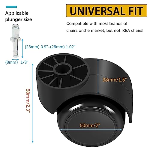 MDZDN 2 Inch Black Silent Office Chair Wheels Replacement - 11mm Stemless Casters, 5PCS/Pack (Variation 0-001)