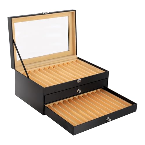 TFCFL Fountain Pen Display Case Box 36 Slots Wooden Collector Display Case 3 Layer Fountain Pen Storage Display Box as a Gift for Father, Boyfriend, Husband, Son, Colleague, Friend (Black, 36 pens)