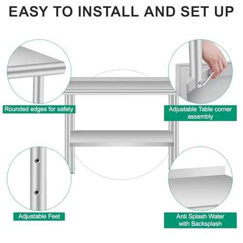 Stainless Steel Table for Prep & Work with Backsplash 60 x 24 Inches Commercial Heavy Duty Kitchen Worktable with Adjustable Under Shelf for Restaurant Business Home Outdoor