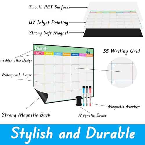 Magnetic Dry Erase Calendar for Fridge, 17x12¡± Large Refrigerator White Board Dry Erase Calendar, Whiteboard Monthly, with 3 Fine Tip Markers