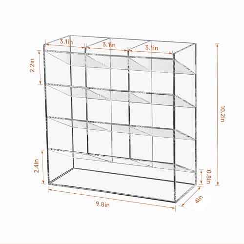 BEYGORM Acrylic Vertical Marker Organizer for 150 Markers with 13 Compartments, Clear Angled Pen & Pencil Holder, Large Desk Stationery & Art Supply Storage for Office & School (10.2 x 9.8 x 4 Inch)