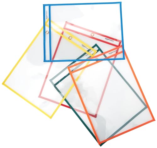 Amazon Basics Heavy Duty Dry Erase Ticket Holders Pack of 25 - 8.5 x 11 Inches with Colorful Edges (Variation 1)