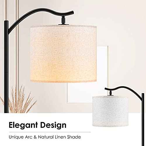 BoostArea Floor Lamp for Living Room,LED Arched Floor Lamps, Tall Modern Standing Lamp with Beige Linen Shade,Footswitch,Mid Century Floor Lamp for Bedrooms,Study Room,Office