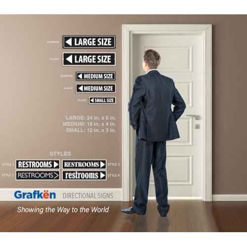 GRX1236 Aluminum Sign LARGE 24 in x 6 in: RESTROOMS (black/white) Style 2