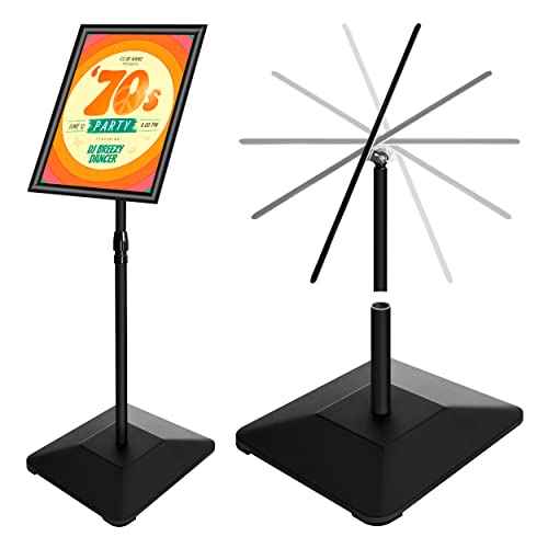11"x17" Pedestal Poster Sign Holder Stand with Heavy Duty Solid Steel Base, Adjustable Floor Standing Sign Holder for Vertical and Horizontal View Sign Super Stable Displayed Stands, Black