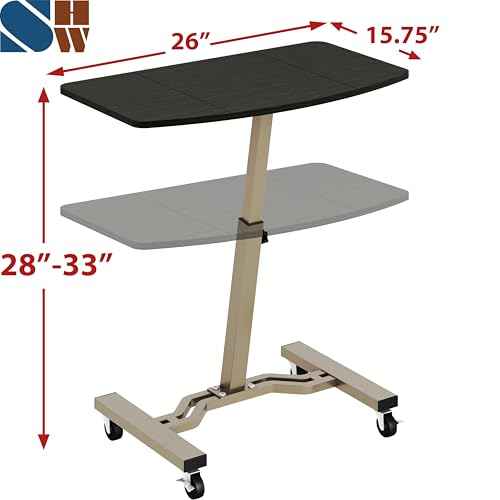 Height Adjustable Mobile Laptop Stand Desk Rolling Cart, Height Adjustable from 28'' to 33''