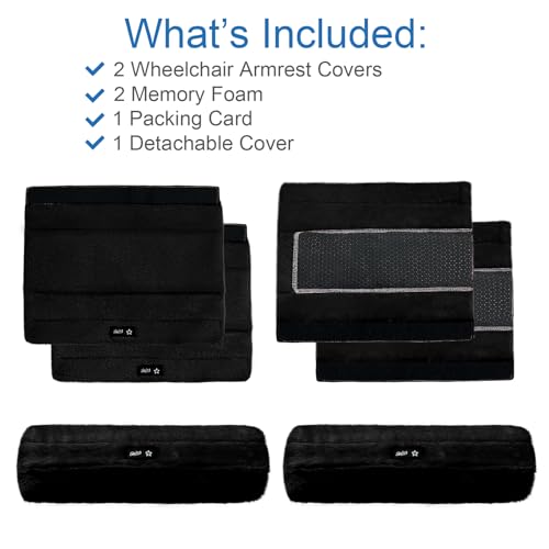 Spring Season Wheelchair Armrest Pads Covers Black Plush Memory Foam