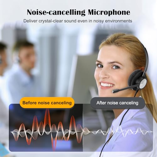MKJ RJ9 Headset with Microphone, Noise Cancelling Wired VoIP Headphone for Call Center, Office Headset Compatible with Cisco Phone 7841 7861 7942G 7961G 7962G 7971G 7975G 8841 9951 9971