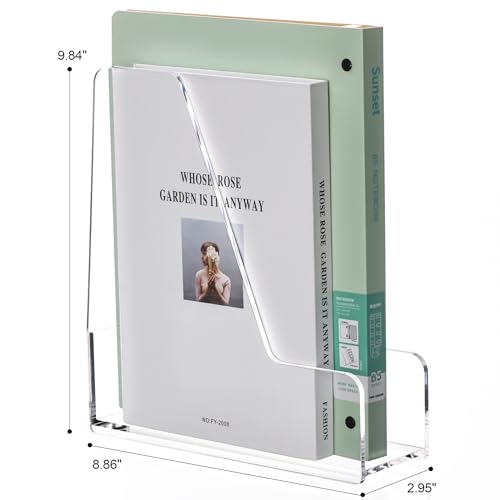 YUXUN Clear Acrylic Magazine File Holders - Vertical Desk File Organizer & Document Holder for Shelves, Office Organizers for Home Office School, Set of 2