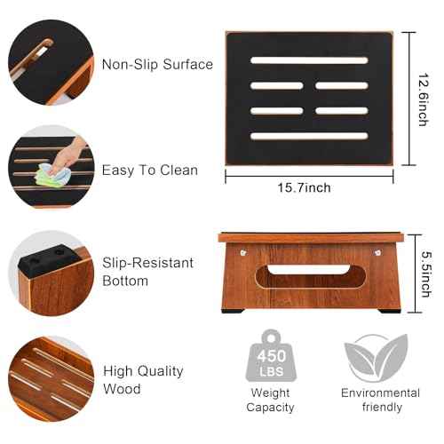 Wooden Step Stool with Non-Slip Rubber Feet Step, Heavy Duty Platform Stepping Stools with 450 LBS Capacity for Bedroom Kitchen Bathroom, Bed Steps for High Beds, Bedside Support