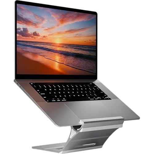 Elestoria Floating Laptop Stand for Desk | Ergonomic & Portable Computer Stand | Fits MacBook and Laptops (8cm H ¡¿ 21cm D ¡¿ 16cm W) | Grey
